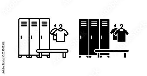 Locker room icon set, gym changing room vector, sport club storage lockers