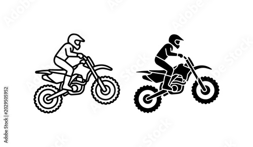 Tableau sur toile Motocross Rider Vector Icons, Dirt Bike Athlete Silhouette, Extreme Sports Graph