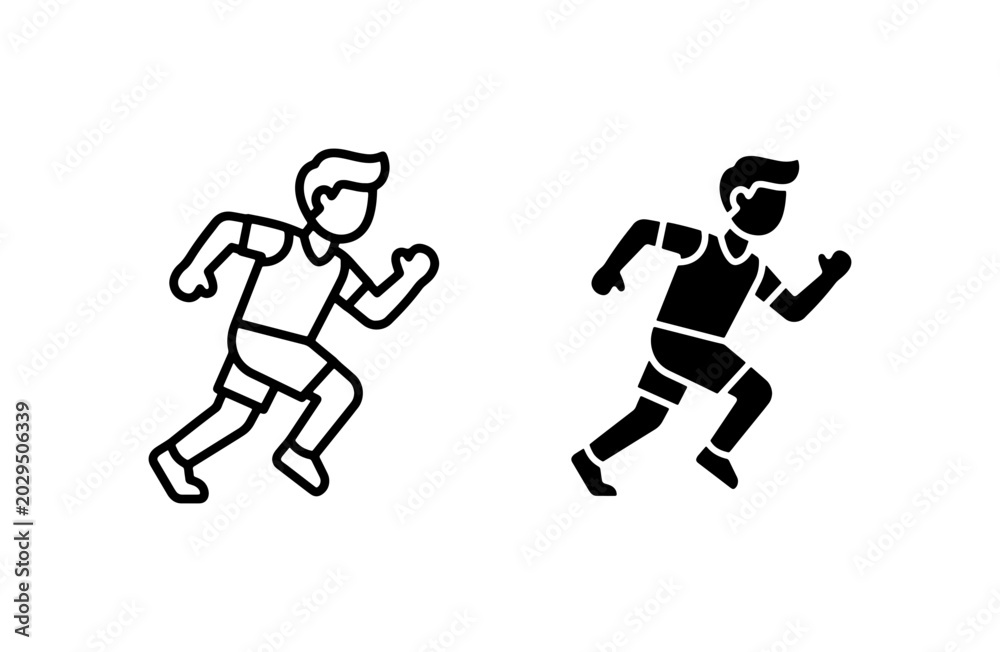 Fototapeta premium Running Man Icon Set, Athletic Figure Silhouette, Sports Activity Vector Graphics, Fitness Competition Outline, Sprinting Athlete Symbol