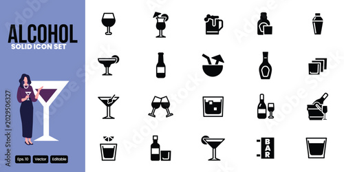 alcohol related solid icon set vector design good for web and mobile app