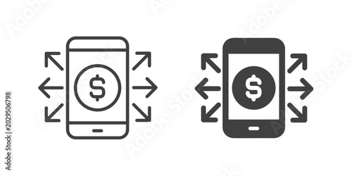 Foto Mobile Transfer icon. Line and glyph solid icon