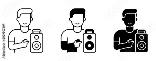 Cuadro en lienzo Man Holding Speaker, Audio Equipment Icon Set, Music Entertainment Vector Graphi