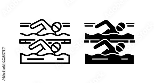Obraz na płótnie Two Swimmers in Lanes, Vector Icons Set: Competitive Swimming, Aquatic Sport, Po