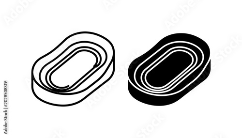 Athletic Track Icon Set, Running Oval Outline and Silhouette, Sports Venue Vector Graphics