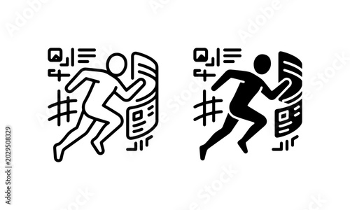 Futuristic Runner Icon Set, Digital Data Interface, Abstract Technology Graphics, Modern Fitness Concept Vector Art
