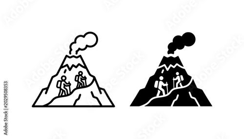 Volcano Hiking Icons, Mountain Adventure Silhouette, Active Lifestyle Vector Set, Outdoor Exploration Graphics