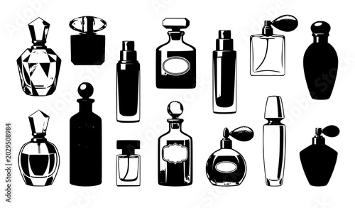 Bild auf Leinwand Elegant perfume bottles vector illustration luxury fragrance collection isolated