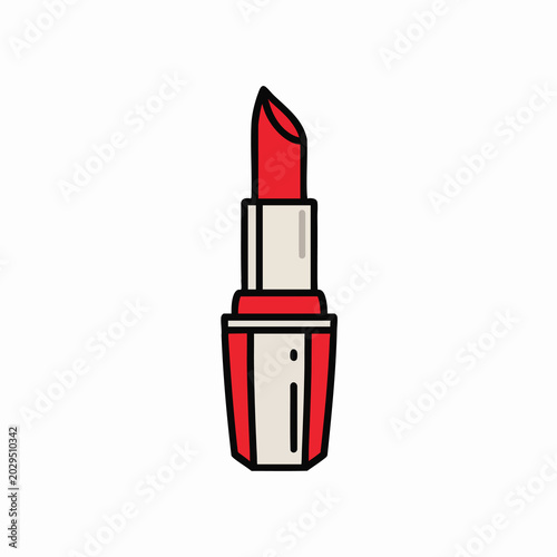 Stylized Red Lipstick Illustration Icon Isolated on White.