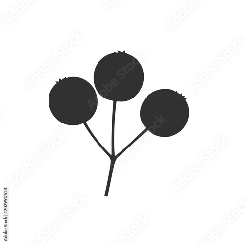 Black silhouette icon of three small round berries on a twig stem