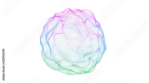 Abstract digital colorful sphere flowing on a white background. Concept of artificial intelligence. Big data technology visualization seamless 4K looping 3D animation background	