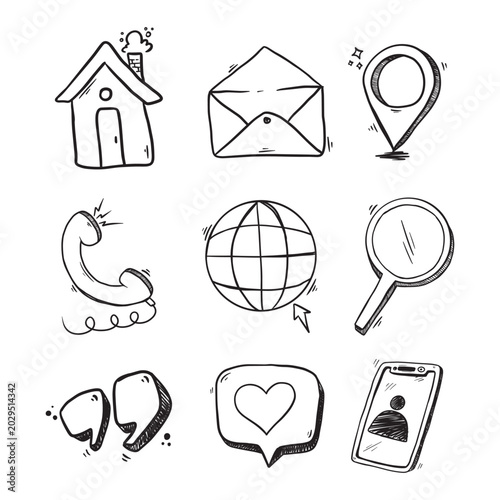 Hand-Drawn Doodle Web and Communication Icons Set