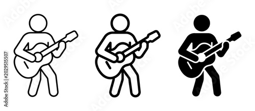 Fotografie Guitar Player Icons, Musician Silhouette, Acoustic Guitarist Vector Graphics