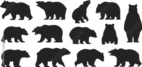 Bild auf Leinwand Collection of black bear silhouettes in various poses and actions animal wildlif