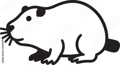 Fotografie A simple line drawing of a beaver or rodent, with whiskers and a stubby tail, in a minimalistic style