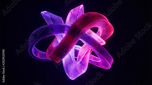 Abstract Neon Purple and Pink Intertwined 3D Ribbon Knot