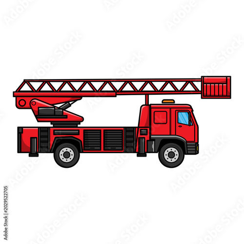 Fire Truck with Aerial Ladder Platform Illustration Vector