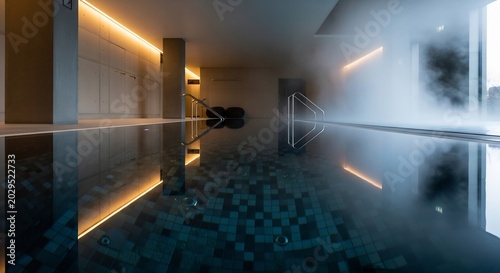 Luxurious Indoor Swimming Pool with Modern Lighting and Steam.