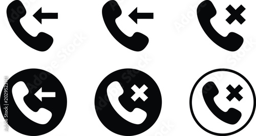 Fotografija Phone call icons set, incoming outgoing and missed call symbols for communication app interface and mobile UI design