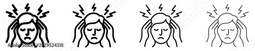 Foto Line icons of a person holding their head due to a severe headache or migraine