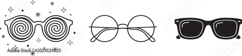 Canvas Print Vector graphic element set featuring retro sunglasses round wire eyeglasses and