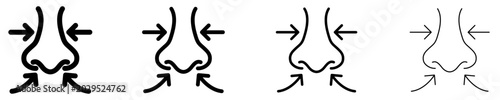 Foto Line icons of a human nose with arrows pointing at it, symbolizing nasal congestion, runny nose, shape correction, or rhinoplasty plastic surgery