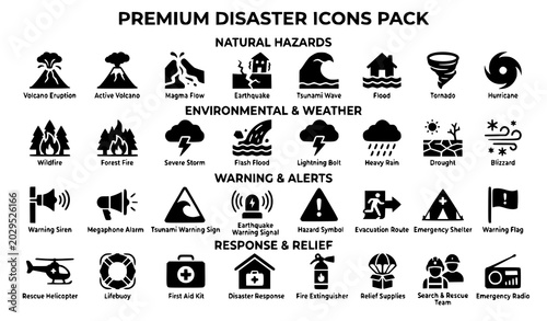 Bilde på lerret Premium Disaster Icon Pack Featuring Natural Hazards, Environmental Weather Cata
