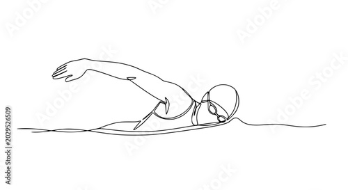 Billede på lærred Continuous line drawing of a swimmer performing the freestyle stroke in water