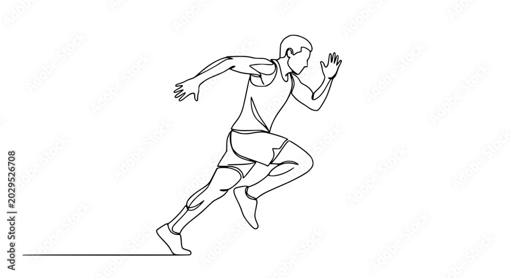 Fototapeta premium Continuous line drawing of a male runner in motion, athletic sprint, dynamic posture, minimalist art