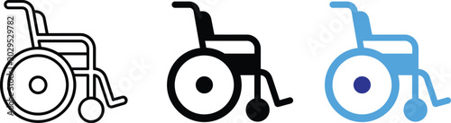 Fotografi Medical invalid wheelchair disability equipment vector icons illustration set fl