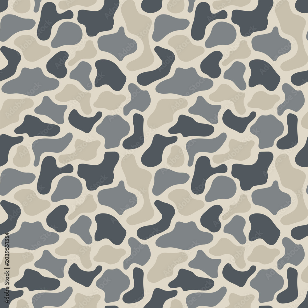 Fototapeta premium Pastel grey camouflage seamless pattern. Gray hunting camo background. Digital camouflage design