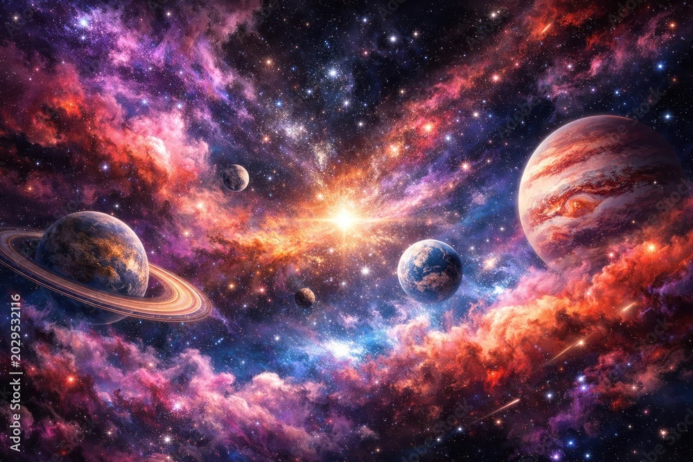 Fototapeta premium Vibrant cosmic scene with planets.