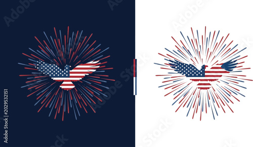 American eagle patriotic design with fireworks dark and light versions