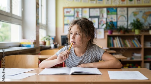 Schoolgirl Daydreaming Classroom Desk ADHD Inattention