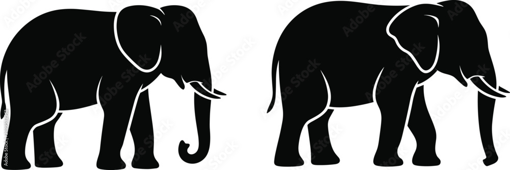 Ταπετσαρία Two black silhouette elephants standing side by side with white outlines animal