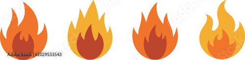 Fotografie Four Stylized Flames in Orange and Yellow Tones on White Background Keywords: fi