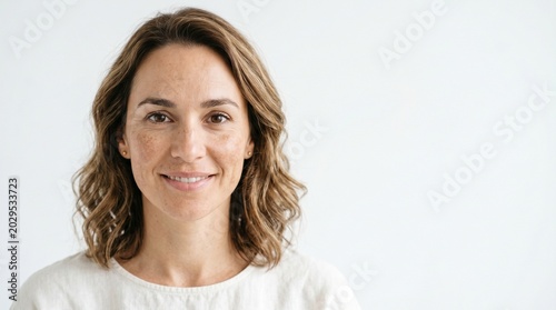 Woman Face With Melasma Hyperpigmentation Skin Disorder on isolated white background with copy space