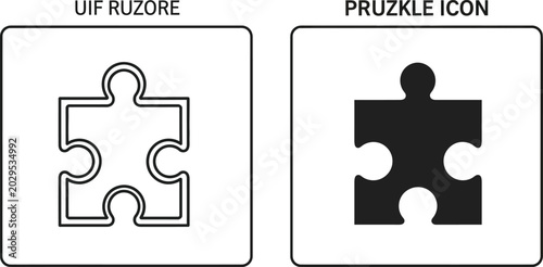 Foto Puzzle piece icons set outline and solid black versions