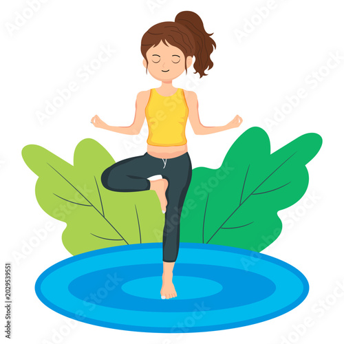 Standing Meditation Yoga Flat Vector Illustration
