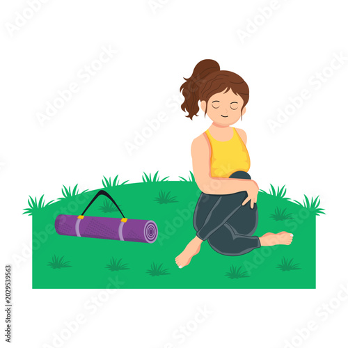 Outdoor Meditation Yoga Flat Vector Illustration
