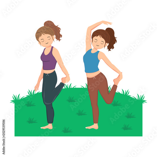 Partner Standing Yoga Flat Vector Illustration
