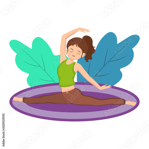 Seated Yoga Stretch Flat Vector Illustration
