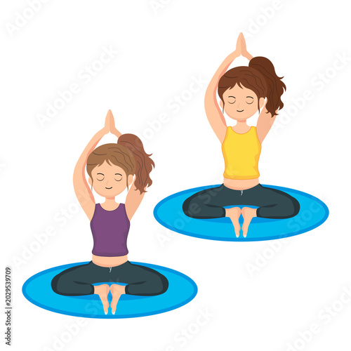Meditation and Lotus Yoga Flat Vector Illustration

