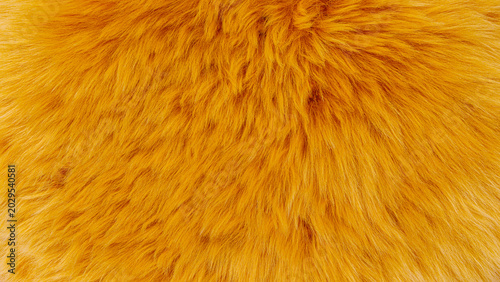 Soft and bright orange fur texture with long fibers and a fluffy appearance spread across a flat surface