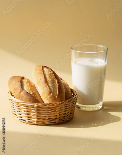 a basket of bread, homemade cakes. artificial intelligence generator, AI, neural network image. background for the design