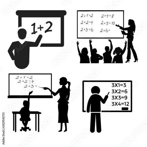 Fotografija Black vector silhouettes depicting classic classroom scenes.