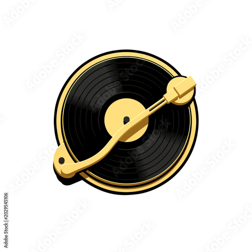 Golden vinyl record player isolated on white background music concept.