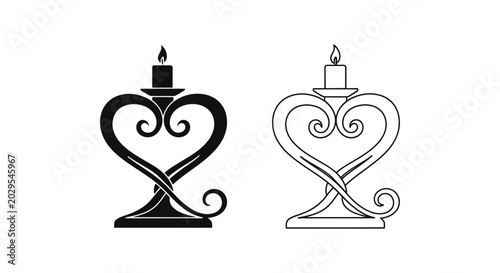 Obraz na płótnie Heart shaped candle holder with flame set