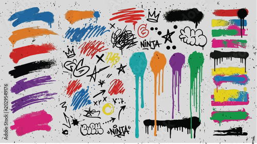 Vibrant graffiti art on concrete wall with colorful strokes and symbols
