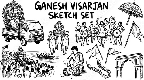 Foto Ganesh Visarjan Festival Sketch Set