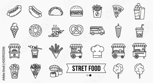 Collection of Delicious Street Food Icons in Outline Style Freshly Prepared for Your Design Needs